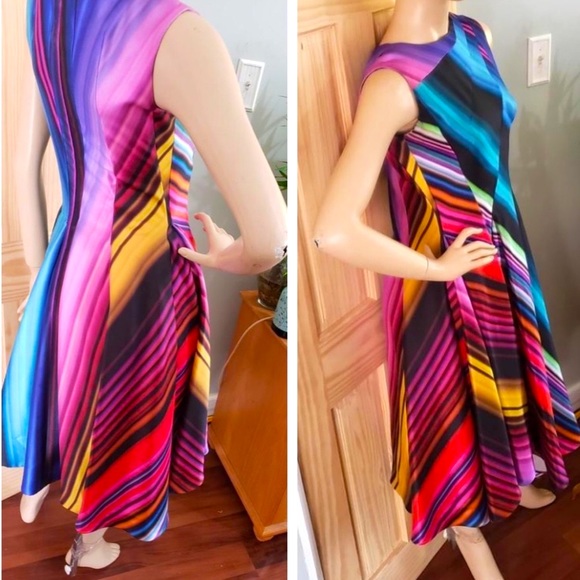Rainbow Formal Asymmetric Stripe Multicolor Gown - Picture 5 of 11